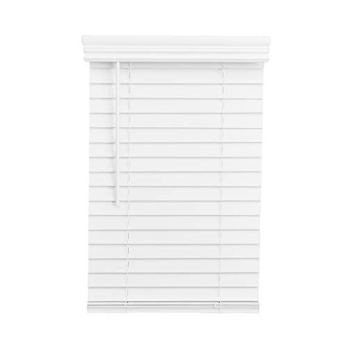 Lotus & Windoware Cordless, 2 Inch Faux Wood Room Darkening Blind, 58" Wide x 72" Long, Embossed, Bright White