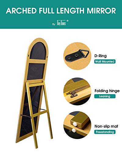 TinyTimes 65''x22'' Full Length Mirror, Arched Floor Mirror with Stand, Full Body Mirror, Arched Wall Mirror, Modern & Contemporary Full Length Mirror with Wood Frame- Gold