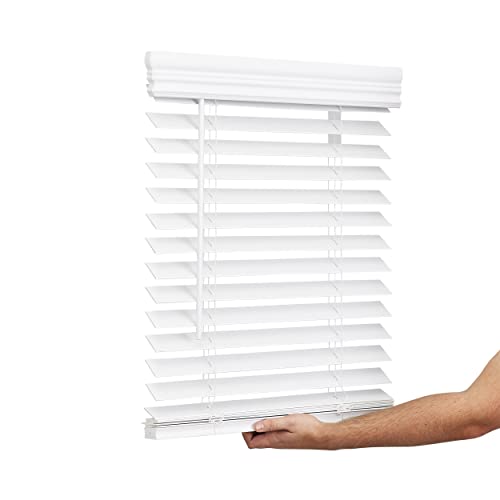 Lotus & Windoware Cordless, 2 Inch Faux Wood Room Darkening Blind, 58" Wide x 72" Long, Embossed, Bright White