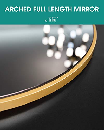 TinyTimes 65''x22'' Full Length Mirror, Arched Floor Mirror with Stand, Full Body Mirror, Arched Wall Mirror, Modern & Contemporary Full Length Mirror with Wood Frame- Gold