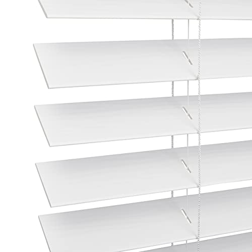 Lotus & Windoware Cordless, 2 Inch Faux Wood Room Darkening Blind, 58" Wide x 72" Long, Embossed, Bright White
