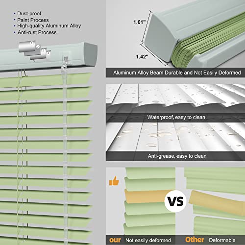 Boolegon Aluminum Cordless 1" Slat Mini Window Blinds Custom Cut to Size Room Darkening Blinds & Shades for Home Office Bathroom French Door Windows Office Fruit Green,59" W x 48" H