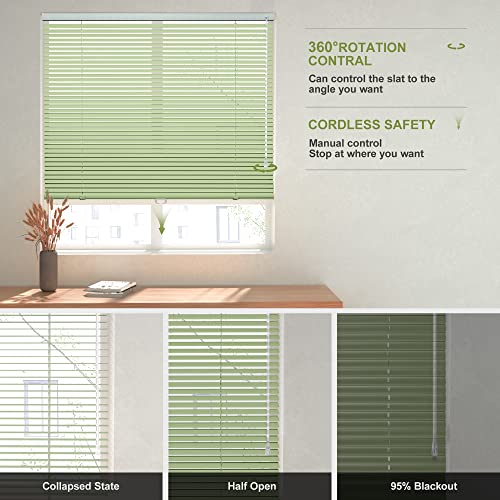 Boolegon Aluminum Cordless 1" Slat Mini Window Blinds Custom Cut to Size Room Darkening Blinds & Shades for Home Office Bathroom French Door Windows Office Fruit Green,59" W x 48" H