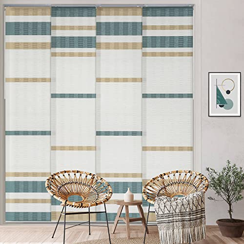 GoDear Design Adjustable Sliding Panel Track Blind 45.8"- 86" W x 96" H, Extendable 4-Rail Track Vertical Blind for Sliding Window and Patio Door, Trimmable Woven Panel Shade, Light Filtering, Avocado
