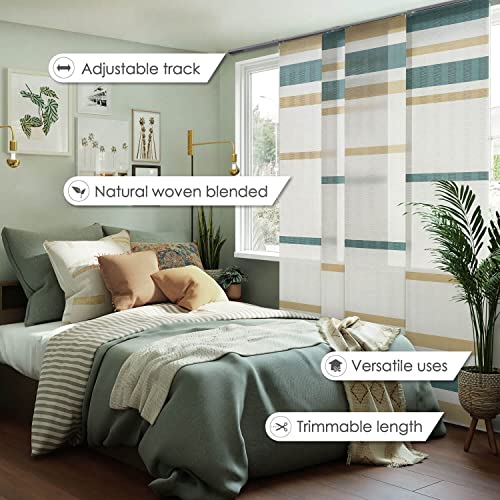 GoDear Design Adjustable Sliding Panel Track Blind 45.8"- 86" W x 96" H, Extendable 4-Rail Track Vertical Blind for Sliding Window and Patio Door, Trimmable Woven Panel Shade, Light Filtering, Avocado
