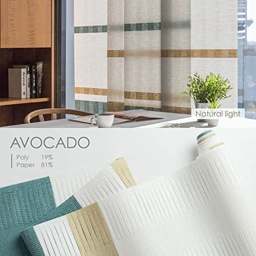 GoDear Design Adjustable Sliding Panel Track Blind 45.8"- 86" W x 96" H, Extendable 4-Rail Track Vertical Blind for Sliding Window and Patio Door, Trimmable Woven Panel Shade, Light Filtering, Avocado