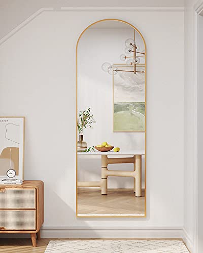 Otlsh Floor Mirror, Arched Full Length Mirror with Stand, Standing Mirror, 64.17"x21.26" Full Body Mirror, Large Mirror, Wall Mirror, Freestanding, Wall Mounted, Aluminum Frame - Gold