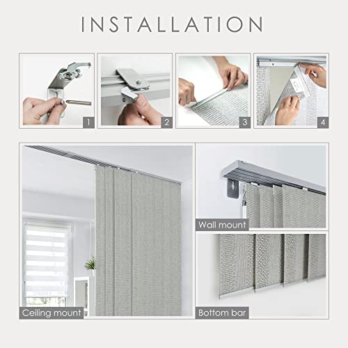 GoDear Design Adjustable Sliding Panel Track Blind 45.8"- 86" W x 96" H, Extendable 4-Rail Track Vertical Blind for Sliding Window and Patio Door, Trimmable Woven Panel Shade, Light Filtering, Avocado