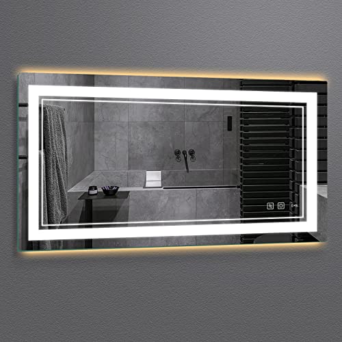BBE 60 x 36 Inch LED Bathroom Wall-Mounted Mirror Anti-Fog Makeup Mirror with Dimmable Light and Touch Button(Horizontal/Vertical)