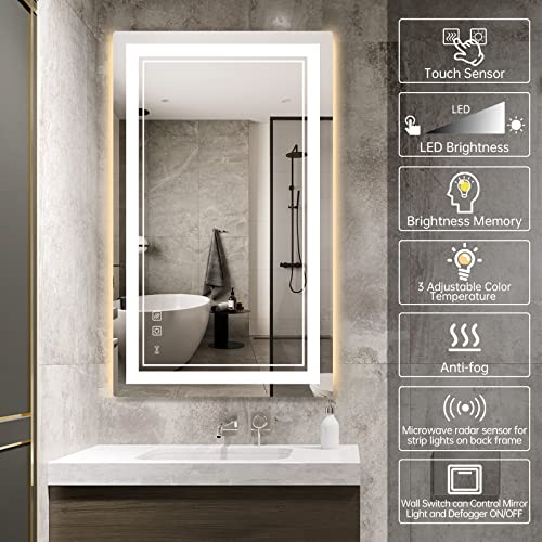 60x36 Inch LED Bathroom Wall-Mounted Anti-Fog Mirror
