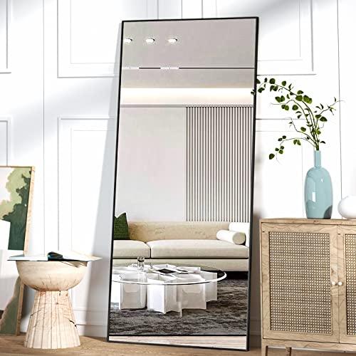 GLSLAND 71"x31" Full Length Mirror Extra Large Hanging or Leaning Rectangle Mirror Aluminum Alloy Thin Frame Bedroom Floor Dressing (Black)