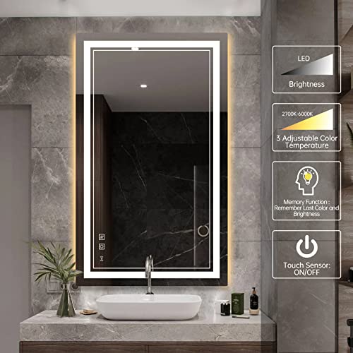 60x36 Inch LED Bathroom Wall-Mounted Anti-Fog Mirror