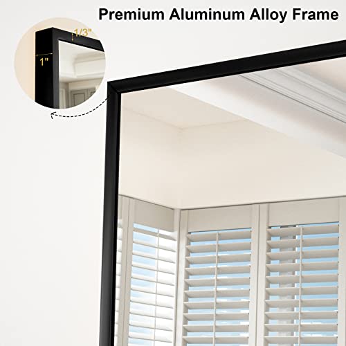GLSLAND 71"x31" Full Length Mirror Extra Large Hanging or Leaning Rectangle Mirror Aluminum Alloy Thin Frame Bedroom Floor Dressing (Black)
