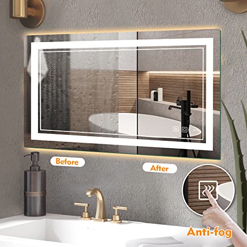 60x36 Inch LED Bathroom Wall-Mounted Anti-Fog Mirror