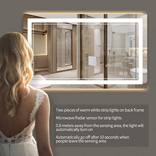 60x36 Inch LED Bathroom Wall-Mounted Anti-Fog Mirror