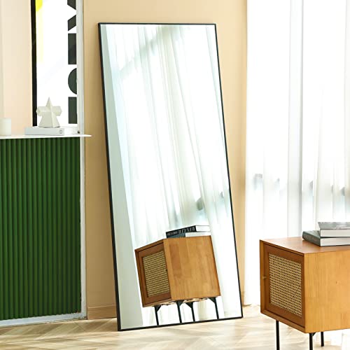 GLSLAND 71"x31" Full Length Mirror Extra Large Hanging or Leaning Rectangle Mirror Aluminum Alloy Thin Frame Bedroom Floor Dressing (Black)