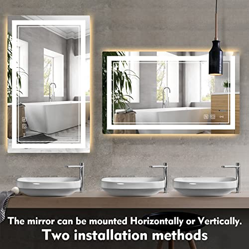 60x36 Inch LED Bathroom Wall-Mounted Anti-Fog Mirror