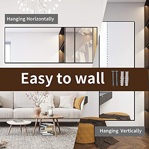 GLSLAND 71"x31" Full Length Mirror Extra Large Hanging or Leaning Rectangle Mirror Aluminum Alloy Thin Frame Bedroom Floor Dressing (Black)