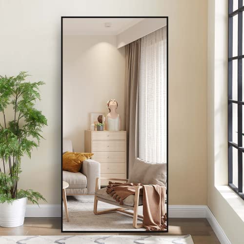 ABSWHLM Large Full Length Mirror 71"x32" with Stand Oversize Floor Mirror Aluminum Alloy Frame for Living Room, Bedroom Hanging Standing or Leaning Wall-Mounted, Black