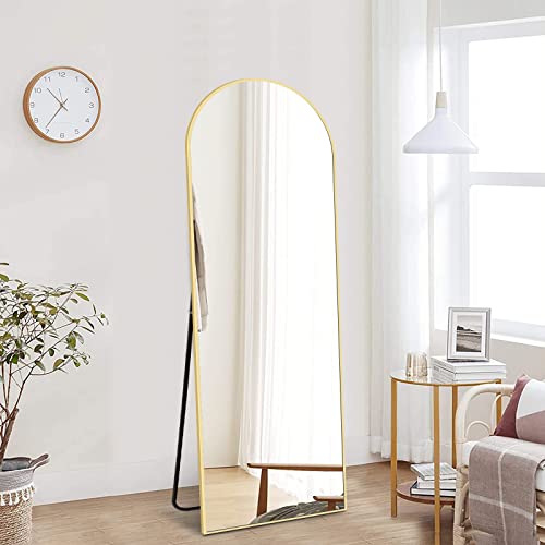 NISHCON Arched Full Length Mirror 64"x21", Gold Aluminum Frame Floor Mirror with Stand, Free Standing or Wall Mounted or Leaning Against Wall Body Mirror as A Dressing Mirror, Vanity Mirror