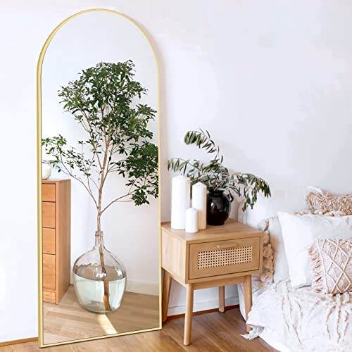 NISHCON Arched Full Length Mirror 64"x21", Gold Aluminum Frame Floor Mirror with Stand, Free Standing or Wall Mounted or Leaning Against Wall Body Mirror as A Dressing Mirror, Vanity Mirror