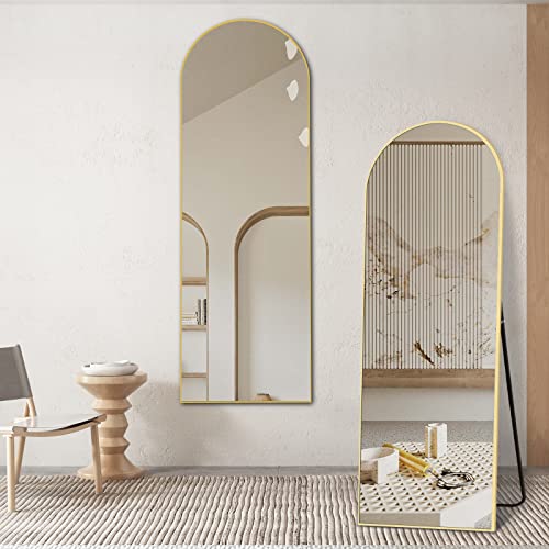 NISHCON Arched Full Length Mirror 64"x21", Gold Aluminum Frame Floor Mirror with Stand, Free Standing or Wall Mounted or Leaning Against Wall Body Mirror as A Dressing Mirror, Vanity Mirror