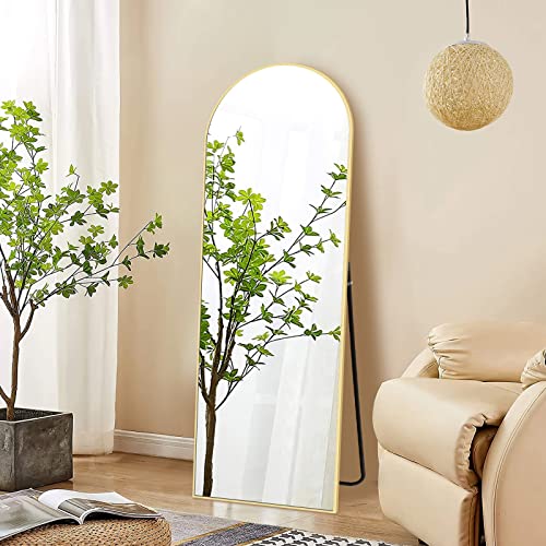 NISHCON Arched Full Length Mirror 64"x21", Gold Aluminum Frame Floor Mirror with Stand, Free Standing or Wall Mounted or Leaning Against Wall Body Mirror as A Dressing Mirror, Vanity Mirror