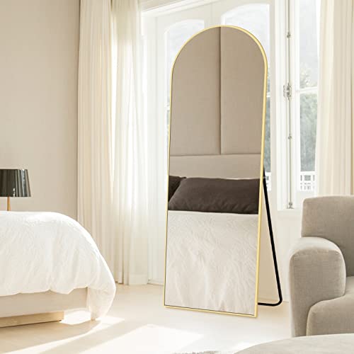 NISHCON Arched Full Length Mirror 64"x21", Gold Aluminum Frame Floor Mirror with Stand, Free Standing or Wall Mounted or Leaning Against Wall Body Mirror as A Dressing Mirror, Vanity Mirror