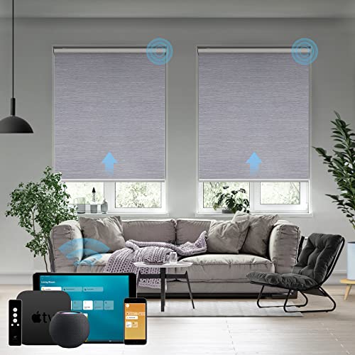 SmartWings Motorized Roller Shade Work with HomeKit, 100% Blackout Auto Window Blinds, Smart Home Cordless Remote Control, Rechargeable Motor, Light Grey,Maxium Height 72 inch, Width 45 inch