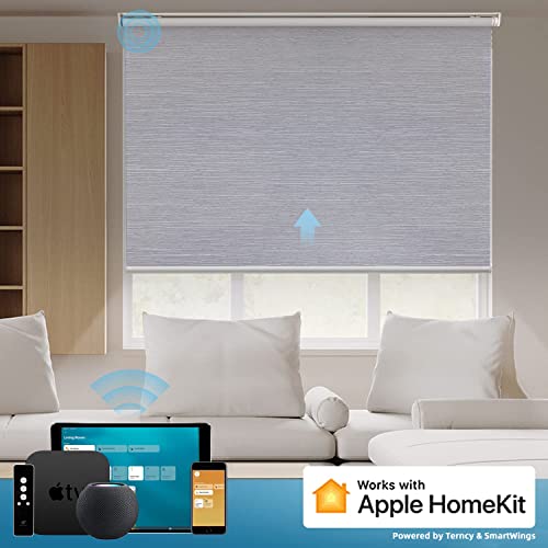 SmartWings Motorized Roller Shade Work with HomeKit, 100% Blackout Auto Window Blinds, Smart Home Cordless Remote Control, Rechargeable Motor, Light Grey,Maxium Height 72 inch, Width 45 inch