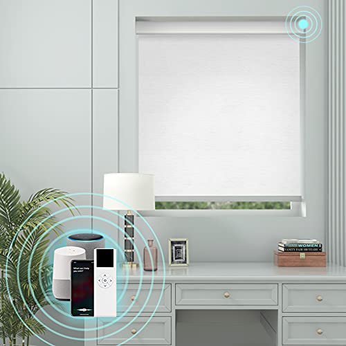 HILADUO Motorized Roller Blinds Customized Size Width 20-105 Inches Window Roller Shades Aluminum Valance Style Rechargeable Roller Shades with Built-in Zigbee Battery Motor for Home Office Hotel