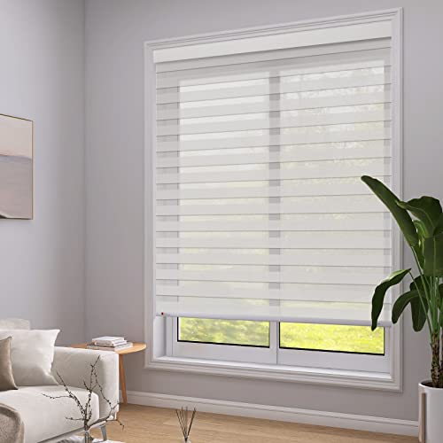 ACMEART Motorized Zebra Blinds with Remote,Semi-Blackout Dual Layer Horizontal Window Blinds Shades for Home Office,Customized Size (Pure White)