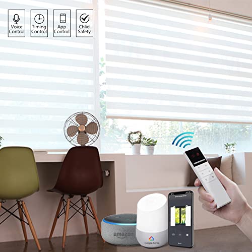 ACMEART Motorized Zebra Blinds with Remote,Semi-Blackout Dual Layer Horizontal Window Blinds Shades for Home Office,Customized Size (Pure White)