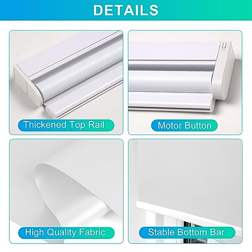 Allesin Motorized Roller Blinds with Remote Control for Windows, Blackout Smart Roller Shade, Battery Powered Electric Smart Blind (White,34" Wx72 H)