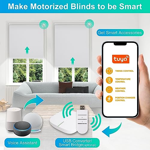 Allesin Motorized Roller Blinds with Remote Control for Windows, Blackout Smart Roller Shade, Battery Powered Electric Smart Blind (White,34" Wx72 H)