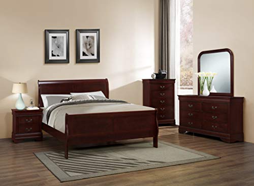 GTU Furniture 5pc Queen Size Sleigh Bedroom Set Louis Philippe Style in Cherry Finish (Cherry)