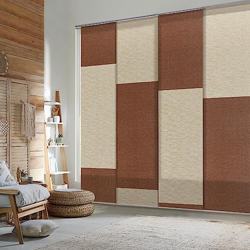 GoDear Design Deluxe Adjustable Sliding Panel Window Blind 45.8"- 86" W x 96" H, Extendable 4-Rail Track Vertical Blind for Slider Window and Patio Door, Trimmable Natural Woven Fabric, Bangkok Klong