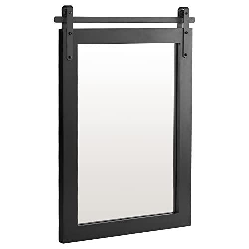 KARTOOSH Black Farmhouse Wall Mirror Barn Door Style Rectangle Solid Wood Frame Mirror Rustic Wall Mounted Mirror for Bathroom, Entryway, Living Room, Dinning Room, Wall Decor, 22 x 30 Inches