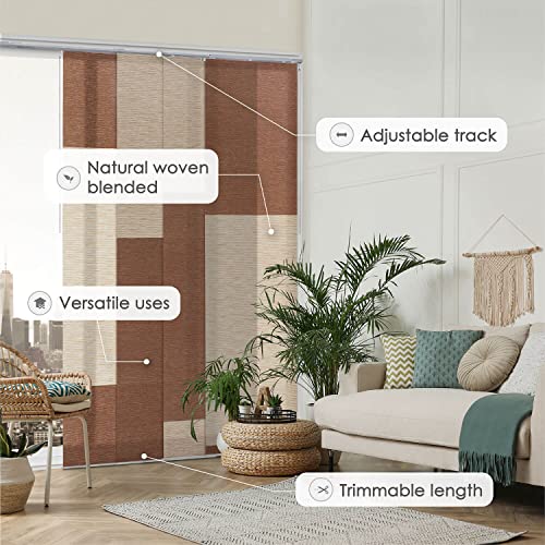 GoDear Design Deluxe Adjustable Sliding Panel Window Blind 45.8"- 86" W x 96" H, Extendable 4-Rail Track Vertical Blind for Slider Window and Patio Door, Trimmable Natural Woven Fabric, Bangkok Klong