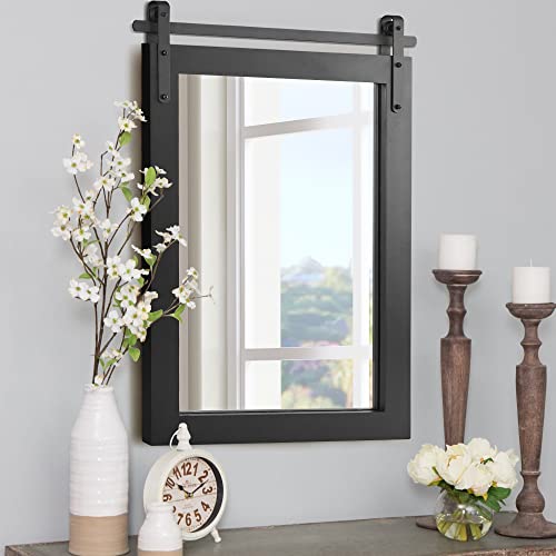 KARTOOSH Black Farmhouse Wall Mirror Barn Door Style Rectangle Solid Wood Frame Mirror Rustic Wall Mounted Mirror for Bathroom, Entryway, Living Room, Dinning Room, Wall Decor, 22 x 30 Inches