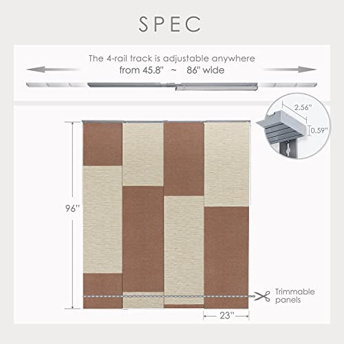 GoDear Design Deluxe Adjustable Sliding Panel Window Blind 45.8"- 86" W x 96" H, Extendable 4-Rail Track Vertical Blind for Slider Window and Patio Door, Trimmable Natural Woven Fabric, Bangkok Klong