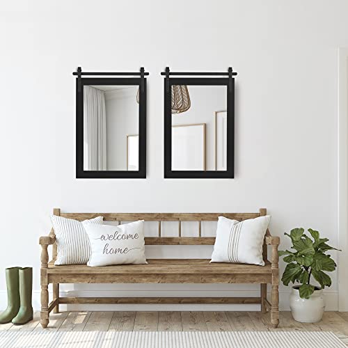 KARTOOSH Black Farmhouse Wall Mirror Barn Door Style Rectangle Solid Wood Frame Mirror Rustic Wall Mounted Mirror for Bathroom, Entryway, Living Room, Dinning Room, Wall Decor, 22 x 30 Inches