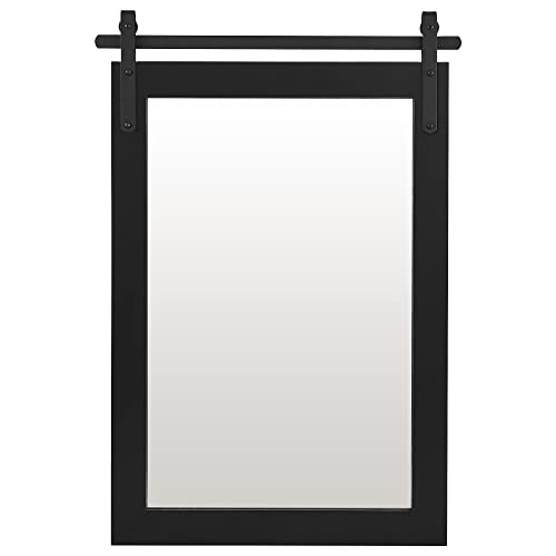 KARTOOSH Black Farmhouse Wall Mirror Barn Door Style Rectangle Solid Wood Frame Mirror Rustic Wall Mounted Mirror for Bathroom, Entryway, Living Room, Dinning Room, Wall Decor, 22 x 30 Inches
