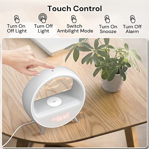Dekala Arches Gradual Sunrise Alarm Clock with Wireless Charging Bluetooth Speaker White Noise Sleep Sound Machine with Night Light for Adults Touch/App Control Work with Alexa 【2.4G WiFi Required】