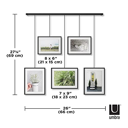 Umbra Exhibit Picture Frame Gallery Set Adjustable Collage Display for 5 Photos, Prints, Artwork & More (Holds Two 4 x 6 inch and Three 5 x 7 inch Images), 5 Opening, Black Legacy
