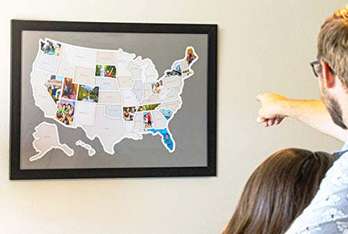 50 States USA Photo Map - Frame Optional - Made in America (Printed Map, Grey Frame)