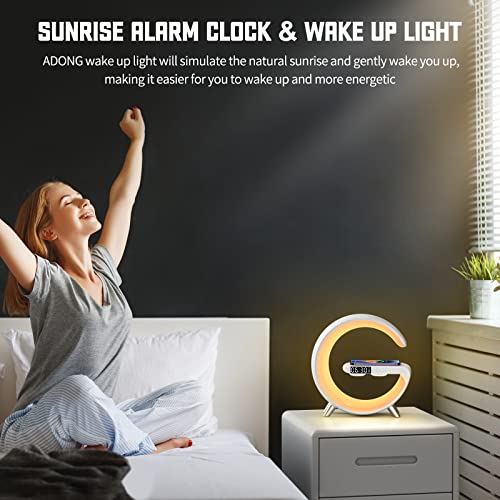 ADONG Sound Machine Smart Light Sunrise Alarm Clock Wake Up Light Alarm Clocks for Bedrooms Dimmable Table Lamp with Fast Wireless Charger Alarm Clock for Heavy Sleepers Adults for Bedroom,Dorm,Gift
