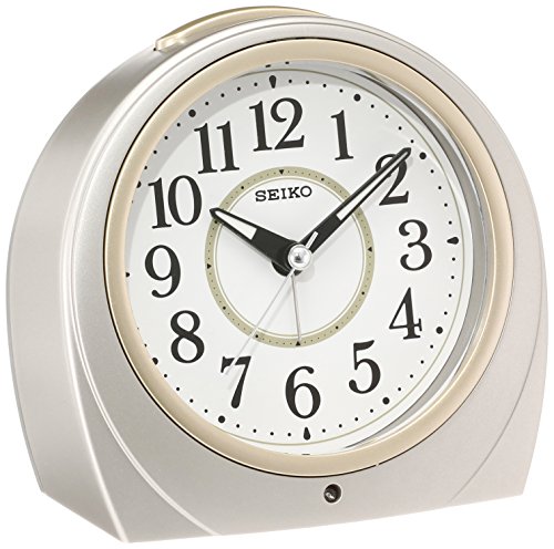 Seiko KR888S Seiko Alarm Clock, Automatic Illumination, Analog, Visible at Night, Silver, Metallic