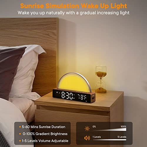 Sunrise Alarm Clock, Wake Up Light with Sunrise Simulation, Touch Control Bedside Lamp Dimmable Multicolor, Snooze, Sleep Aid, 10 Natural Sounds, LED Digital Alarm Clock for Heavy Sleepers Adults Kids