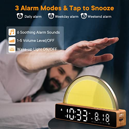 Sunrise Alarm Clock, Wake Up Light with Sunrise Simulation, Touch Control Bedside Lamp Dimmable Multicolor, Snooze, Sleep Aid, 10 Natural Sounds, LED Digital Alarm Clock for Heavy Sleepers Adults Kids